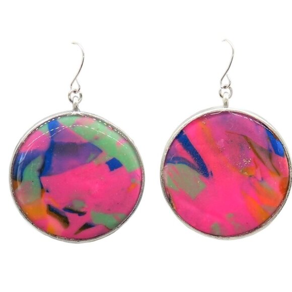 Pink Confetti Circle Earrings - Picture 1 of 5